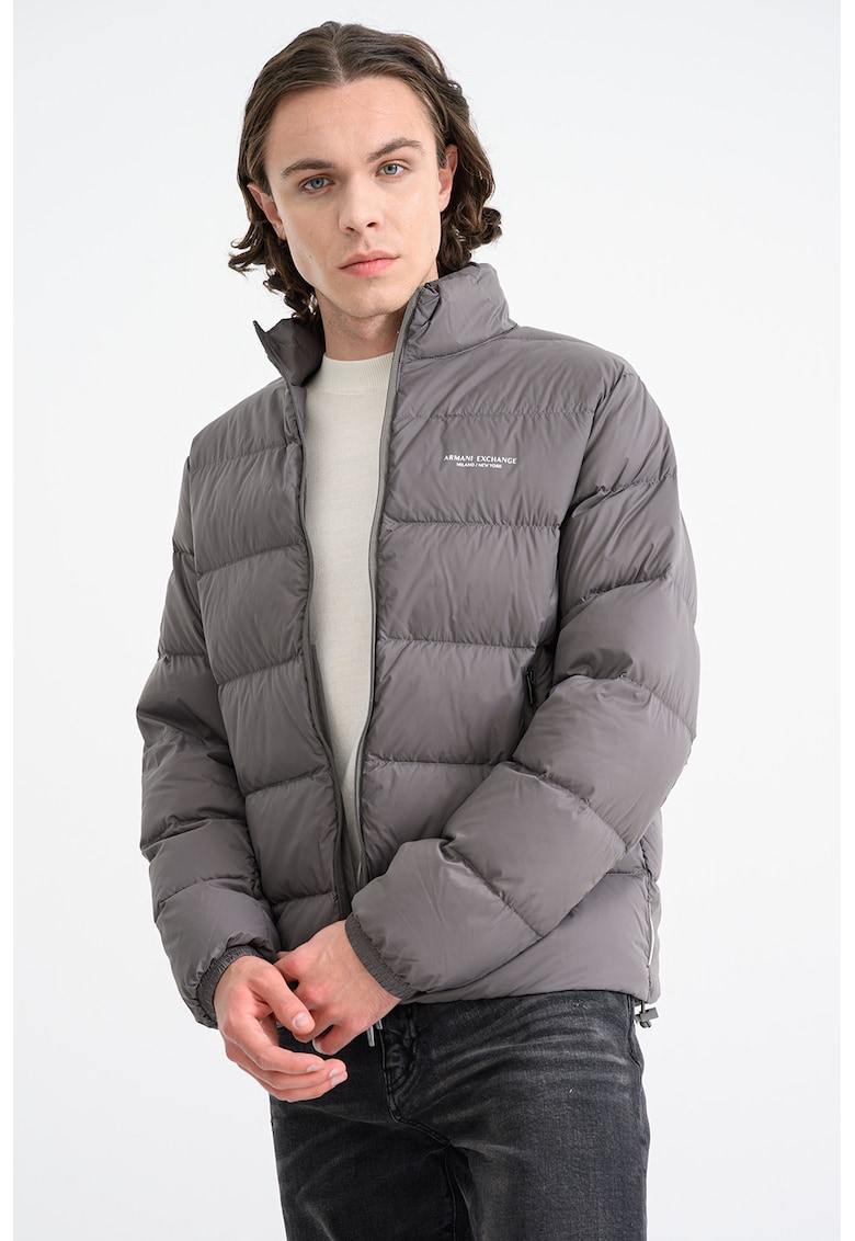 Geaca cu vatelina si guler inalt - Gri inchis