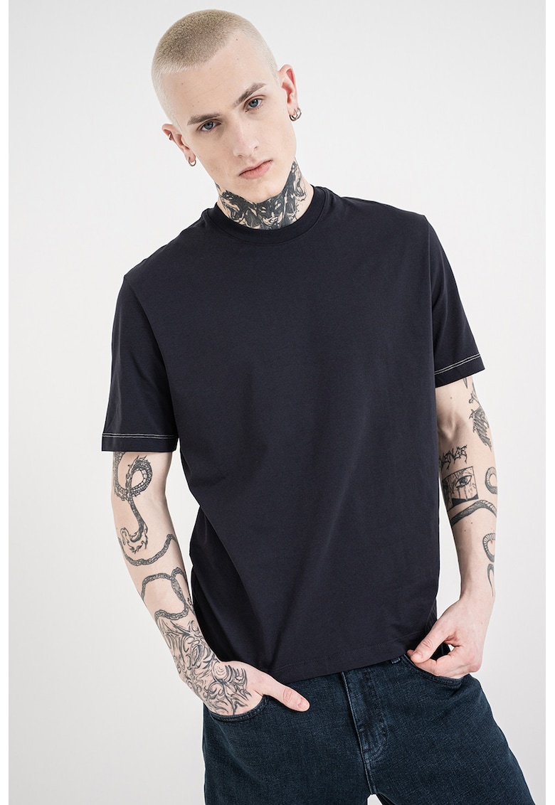 Tricou regular fit de bumbac - Alb/Bleumarin