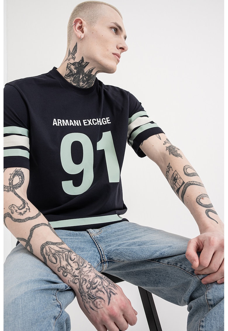 Tricou de bumbac cu imprimeu - Verde pal/Bleumarin