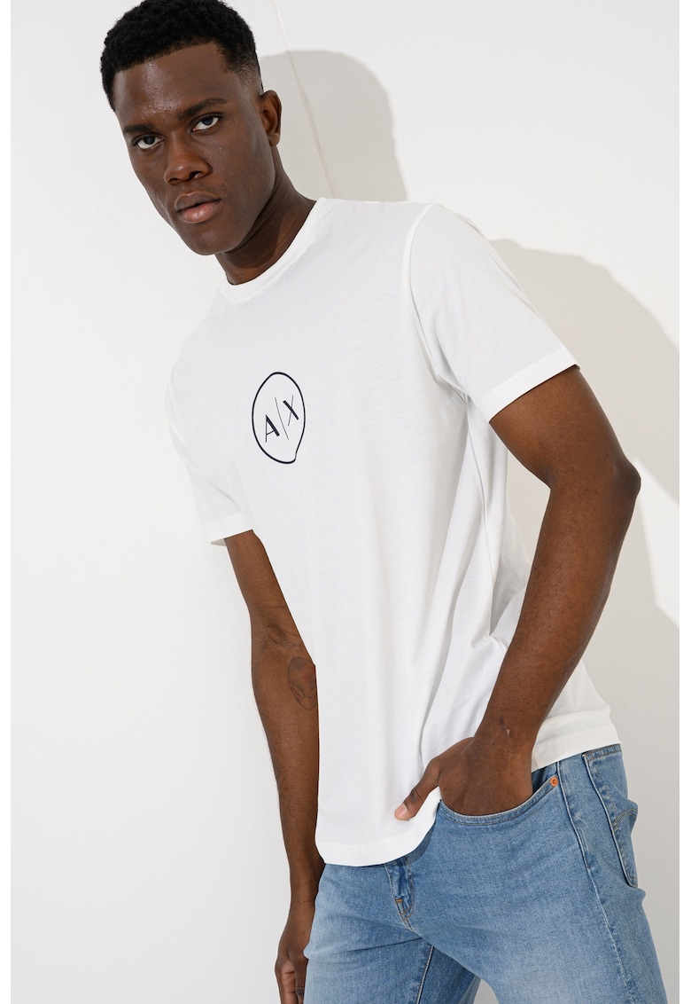 Tricou de bumbac cu monograma - Alb/Negru