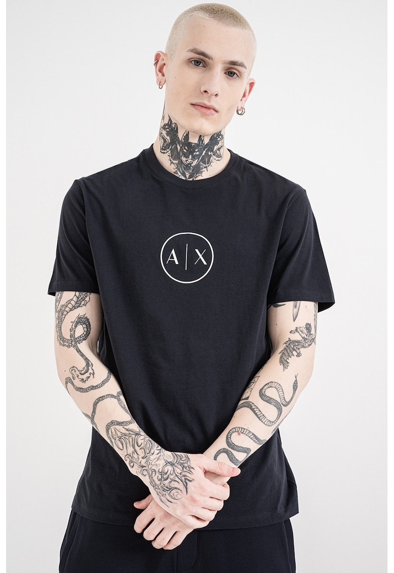 Tricou de bumbac cu monograma - Alb/Bleumarin