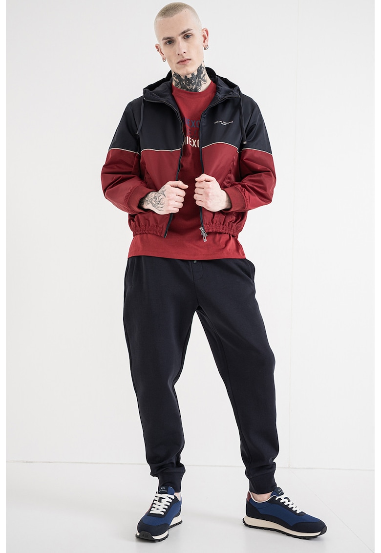 Jacheta cu fermoar si gluga - Rosu inchis/Bleumarin