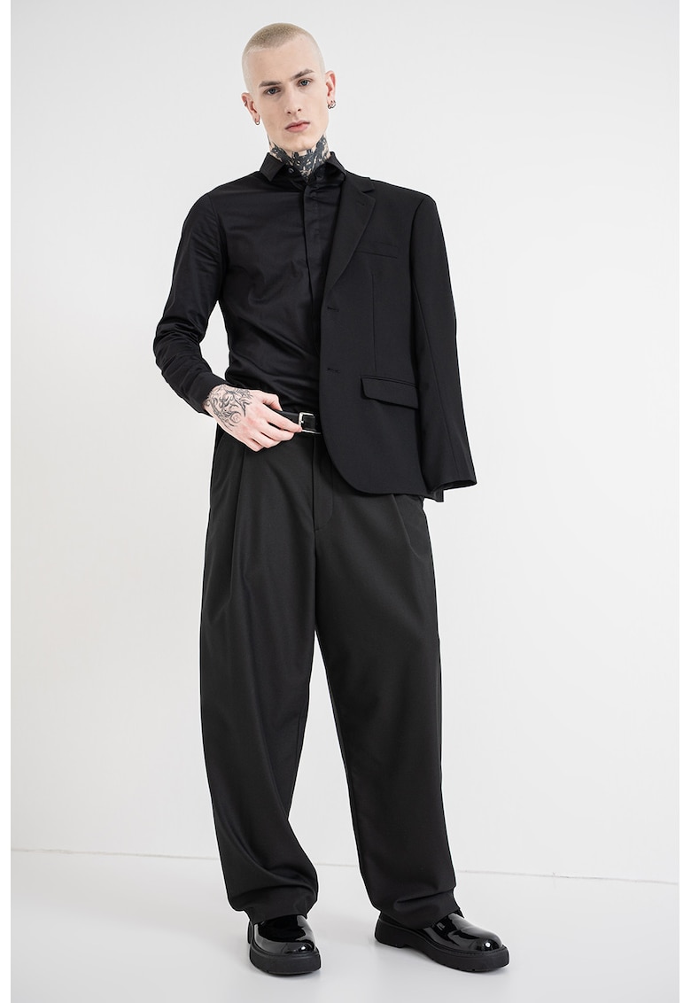 Camasa uni din amestec de bumbac - Negru