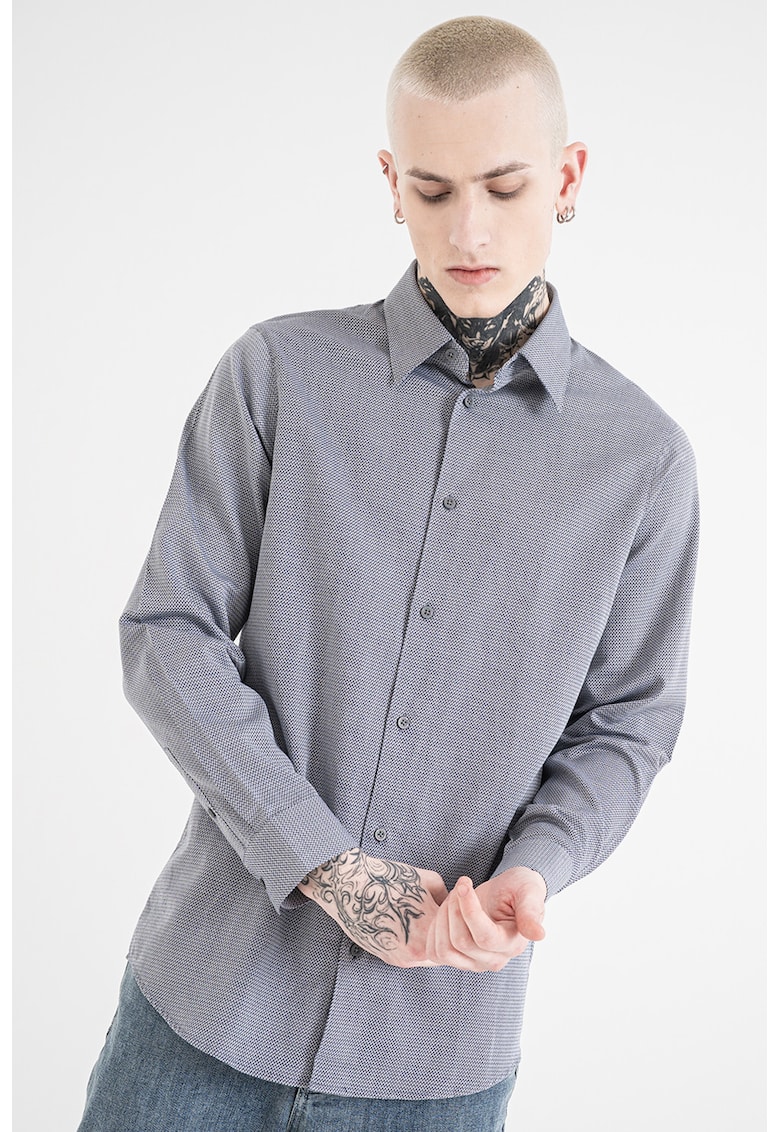 Camasa de bumbac cu guler clasic - Albastru ultramarin/Alb murdar