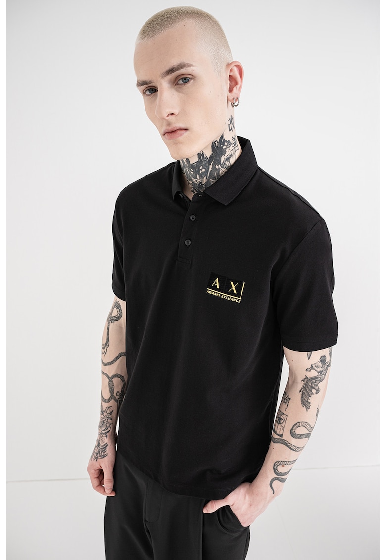 Tricou polo de bumbac cu logo - Auriu/Negru