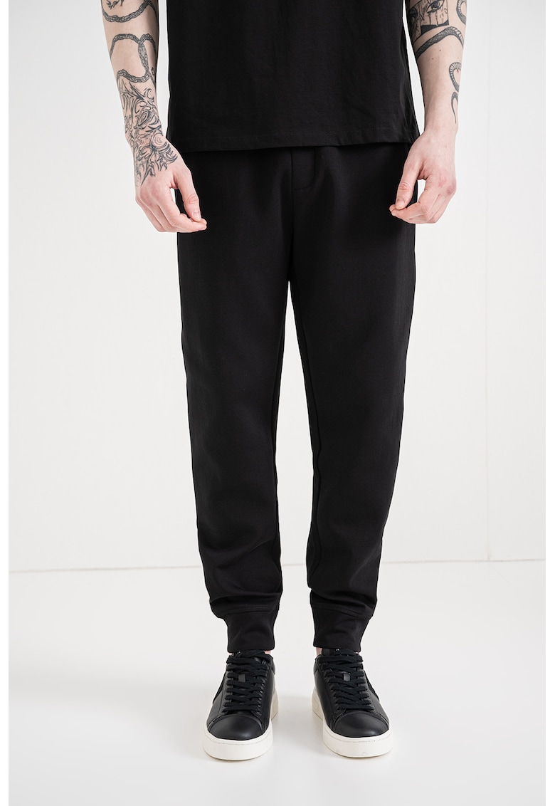 Pantaloni uni de trening din amestec de bumbac - Negru