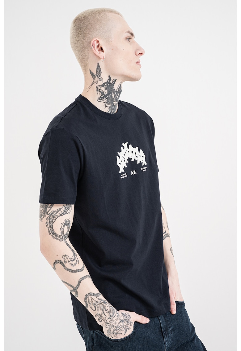 Tricou de bumbac cu imprimeu logo - Alb/Bleumarin