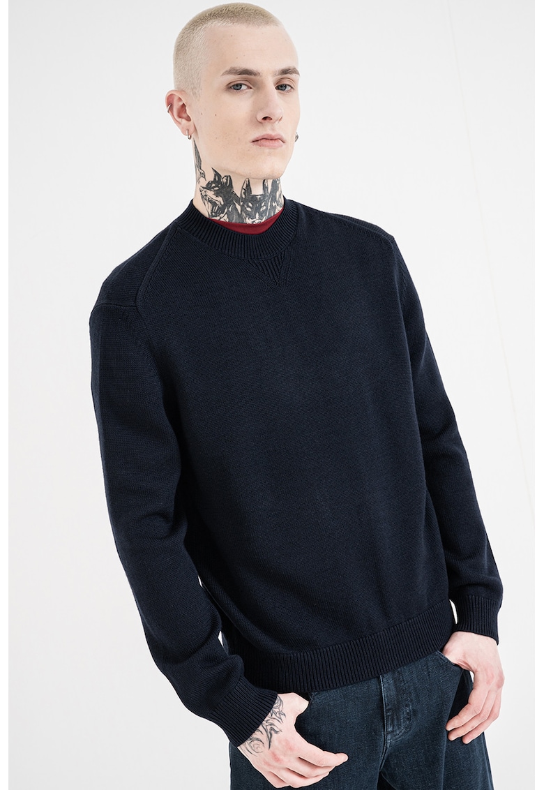 Pulover din amestec de lana cu decolteu la baza gatului