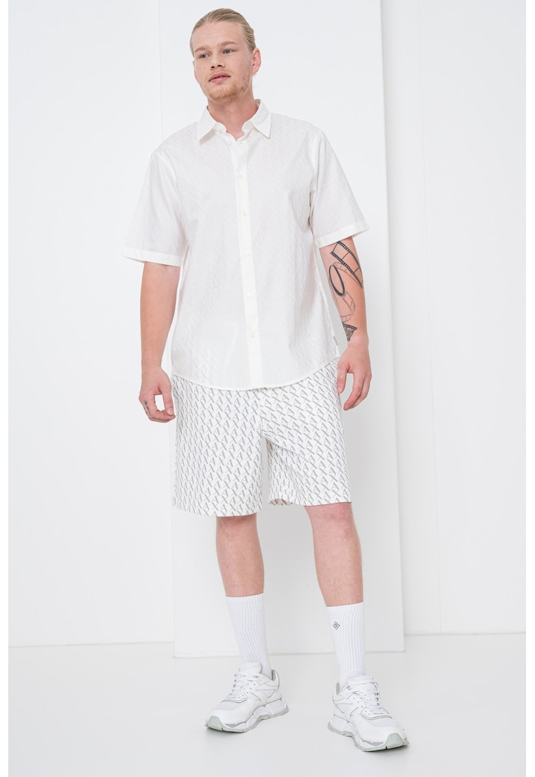 Camasa de bumbac cu maneci scurte - Alb fildes