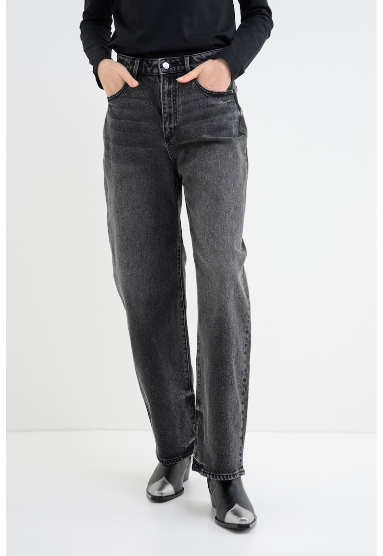 Blugi relaxed fit cu talie inalta - Gri inchis melange