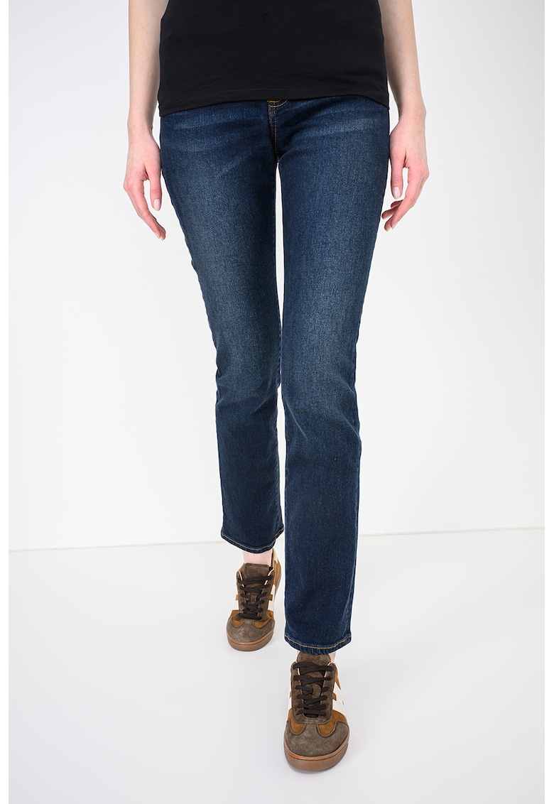 Blugi slim fit cu talie inalta - Albastru inchis