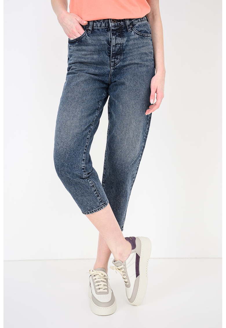 Blugi crop cu talie inalta - Albastru melange