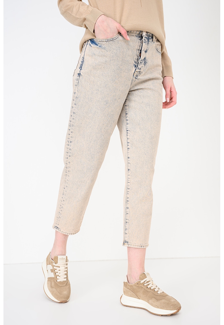 Blugi crop cu talie inalta - Albastru/Alb murdar