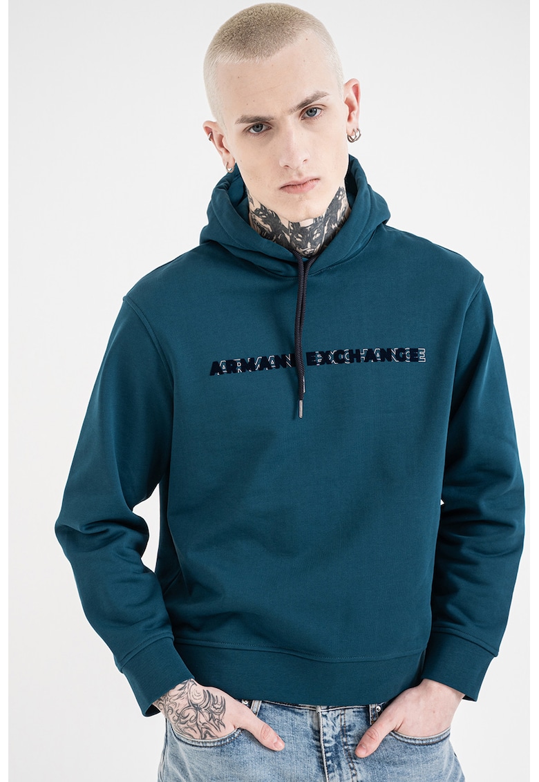 Hanorac de bumbac cu logo - Albastru petrol