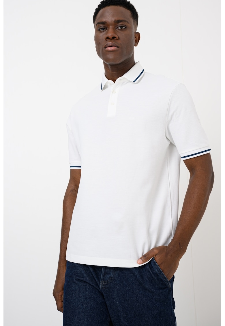 Tricou polo regular fit cu terminatie contrastanta