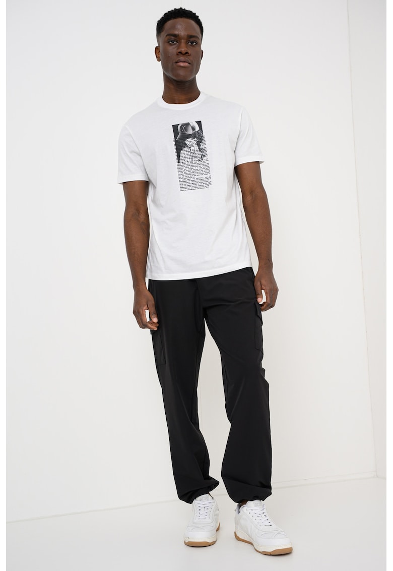 Tricou regular fit cu imprimeu foto - Alb/Negru stins