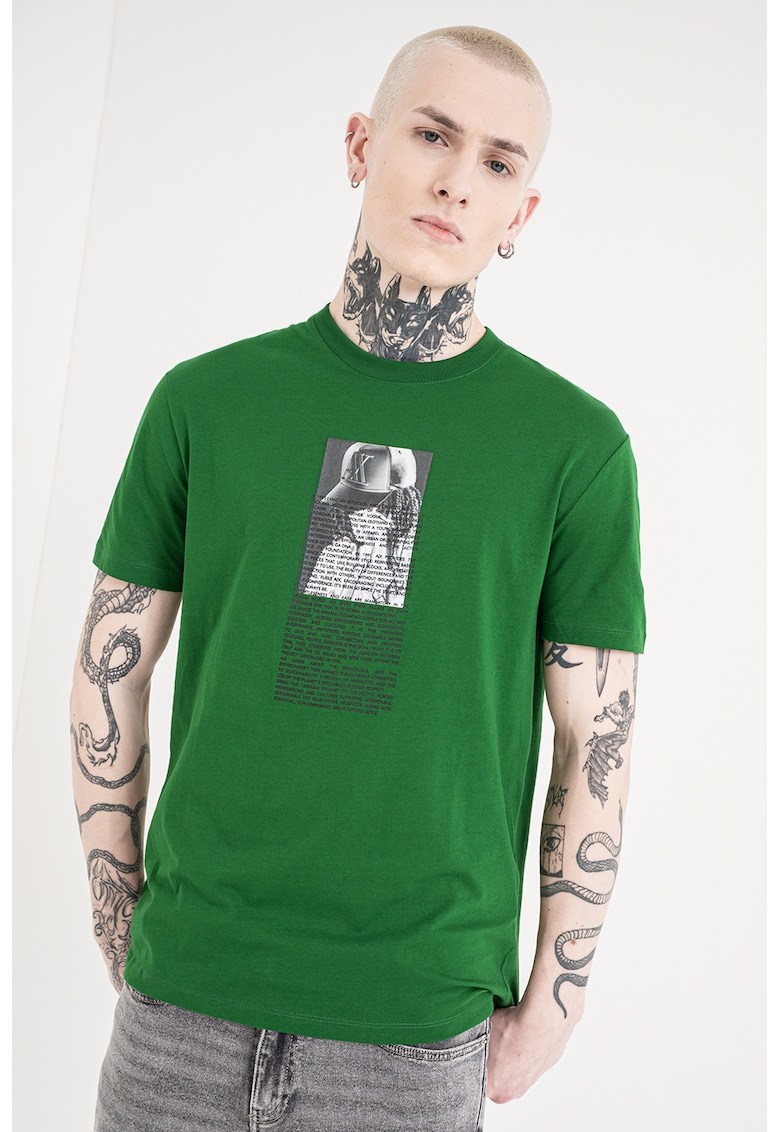 Tricou regular fit cu imprimeu foto - Verde/Gri