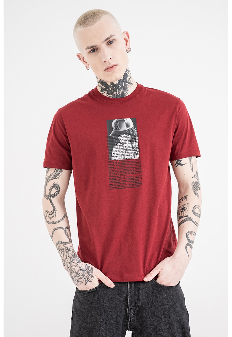 Tricou regular fit cu imprimeu foto - Gri/Rosu inchis