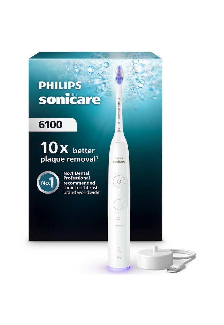 Periuta de dinti electrica HX7400/01 - 62.000 miscari/minut - autonomie 21 zile - 2 moduri de periere - 3 intensitati - senzor presiune luminos - functia BrushSync - capat de periere Sensitive - alb