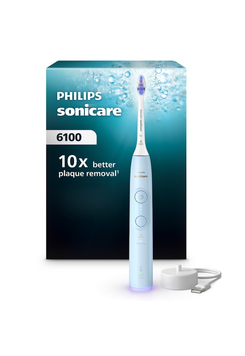 Periuta de dinti electrica HX7406/01 - 62.000 miscari/minut - autonomie 21 zile - 2 moduri de periere - 3 intensitati - senzor presiune luminos - functia BrushSync - capat de periere Sensitive - bleu