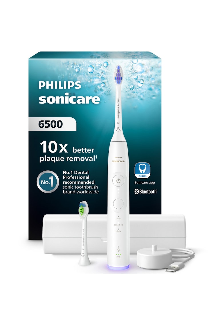 Periuta de dinti electrica HX7410/02 - 62.000 miscari/minut - autonomie 21 zile - 3 mod de periere -3 intensitati - senzor presiune luminos - functia BrushSync - capat de periere Optimal White - capat de periere Senstive - toc transport - alb