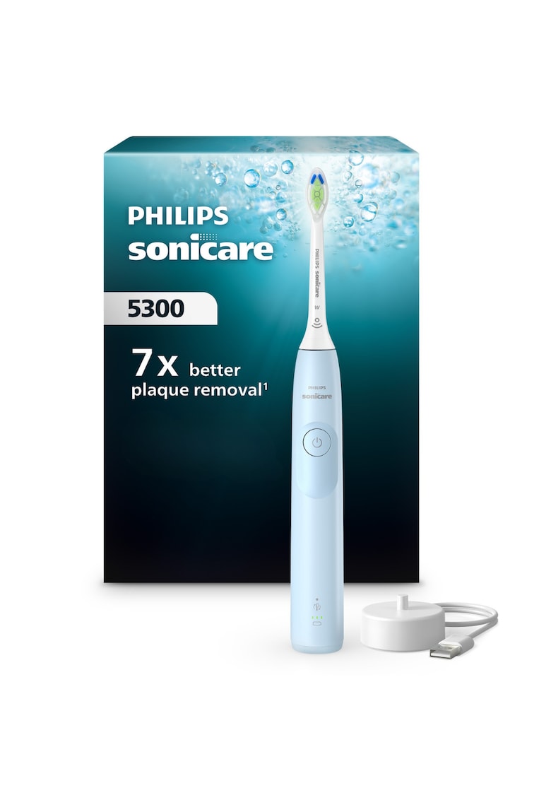 Periuta de dinti electrica HX7106/01 - 62.000 miscari/minut; autonomie 21 zile - 1 mod periere - 2 intensitati - senzor presiune integrat - functia BrushSync - capat periere Otimal White - indicatie luminoasa baterie - bleu