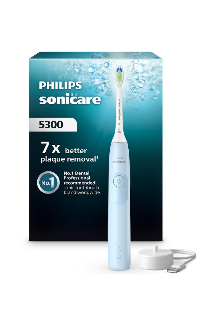 Periuta de dinti electrica HX7106/01 - 62.000 miscari/minut; autonomie 21 zile - 1 mod periere - 2 intensitati - senzor presiune integrat - functia BrushSync - capat periere Otimal White - indicatie luminoasa baterie - bleu
