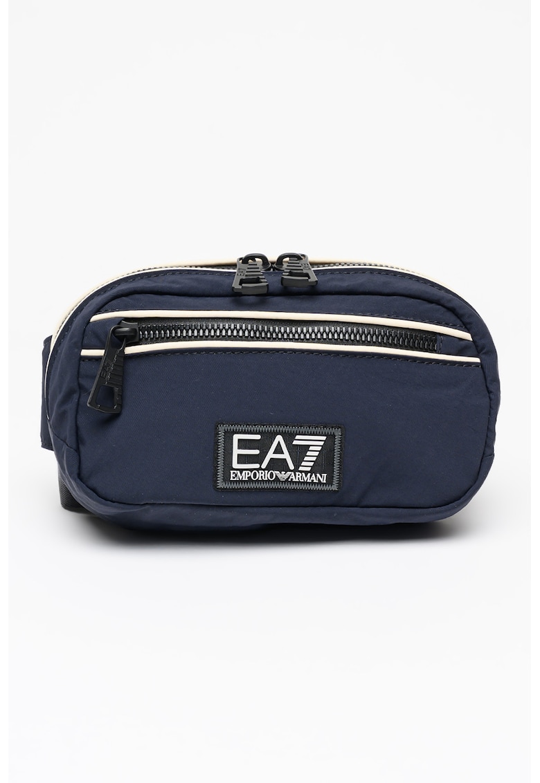 Borseta cu aplicatie logo - Alb fildes/Bleumarin