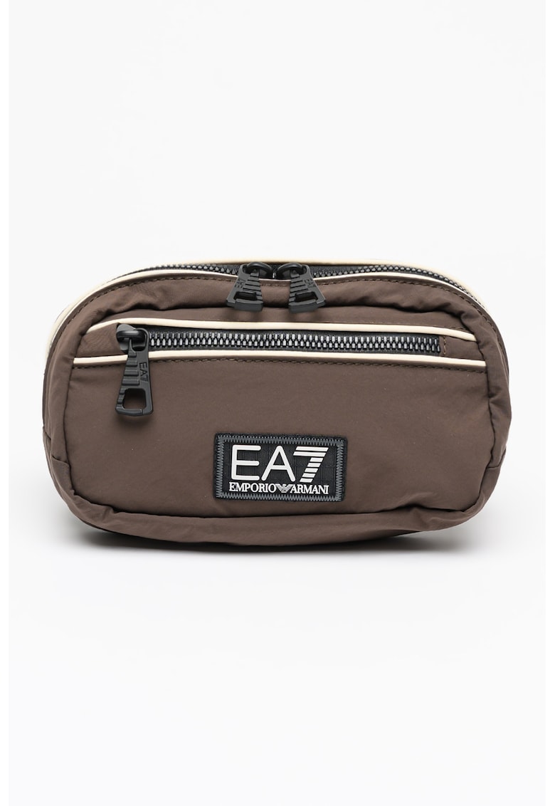 Borseta cu aplicatie logo - Alb fildes/Maro pamantiu