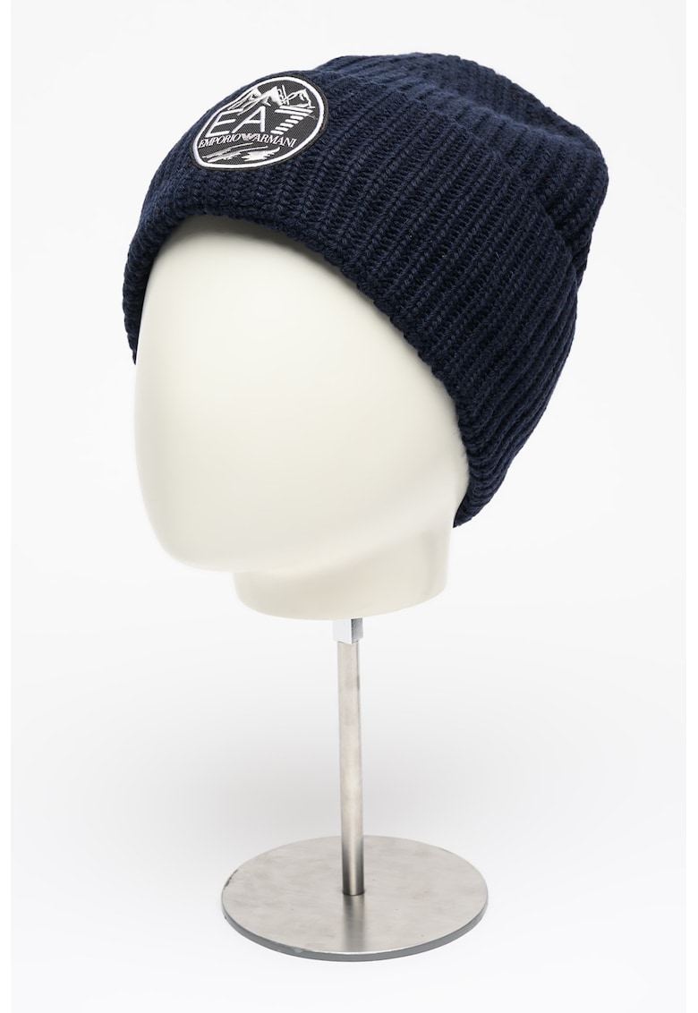 Caciula tricotata din amestec de lana - Alb/Negru/Albastru ultramarin