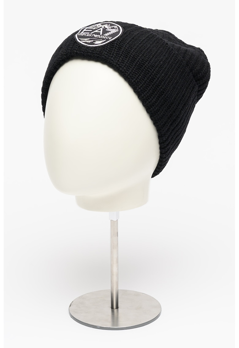 Caciula tricotata din amestec de lana - Alb/Negru