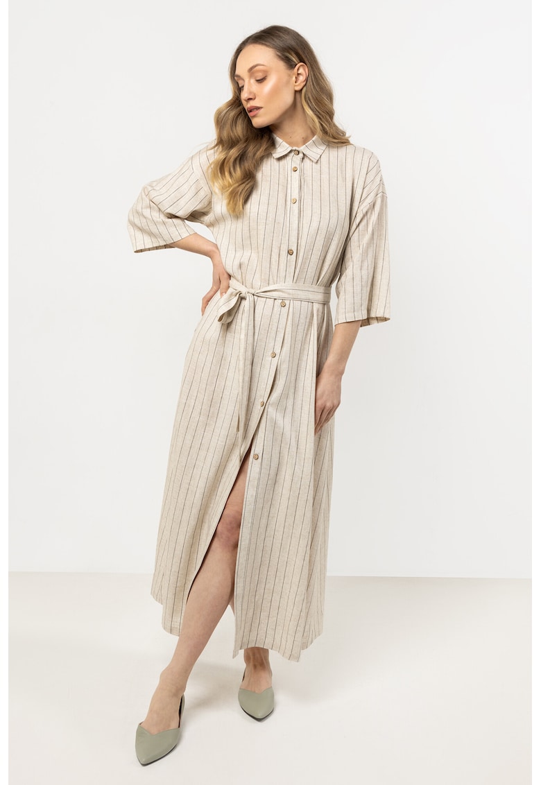 Rochie tip camasa - in/viscoza - cu nasturi - crem