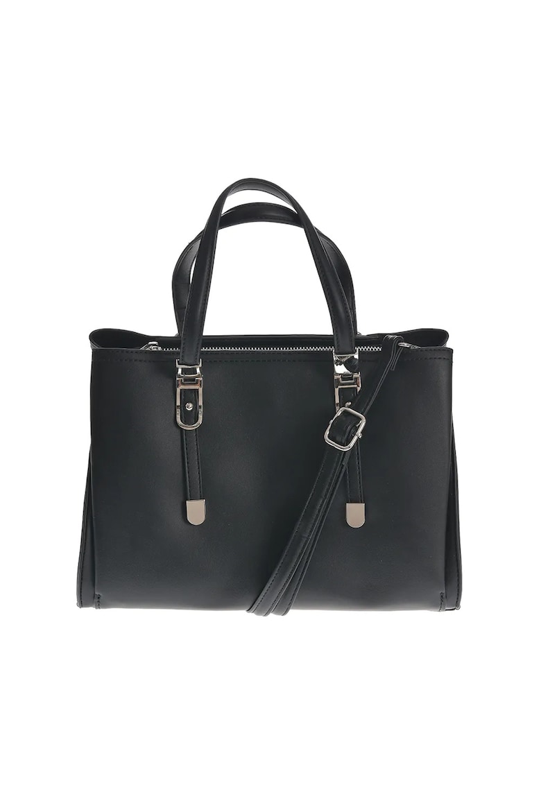 Geanta neagra cu bareta de umar si detalii argintii