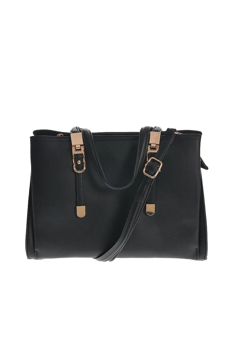 Geanta neagra cu bareta de umar si detalii aurii