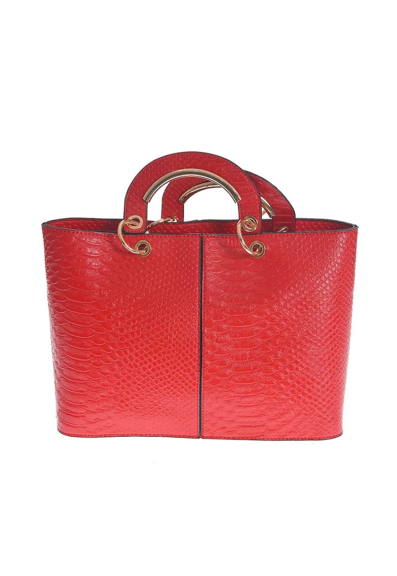 Geanta rosie cu aspect piele de sarpe