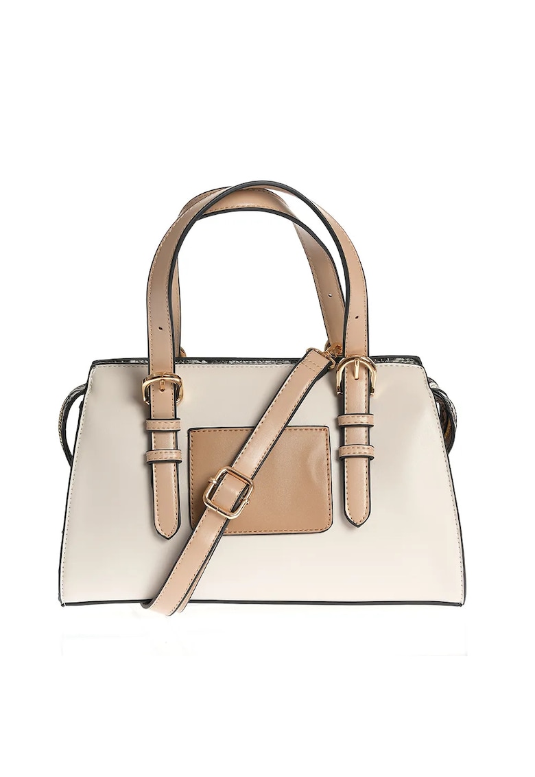 Geanta eleganta crem cu accente camel si barete reglabile