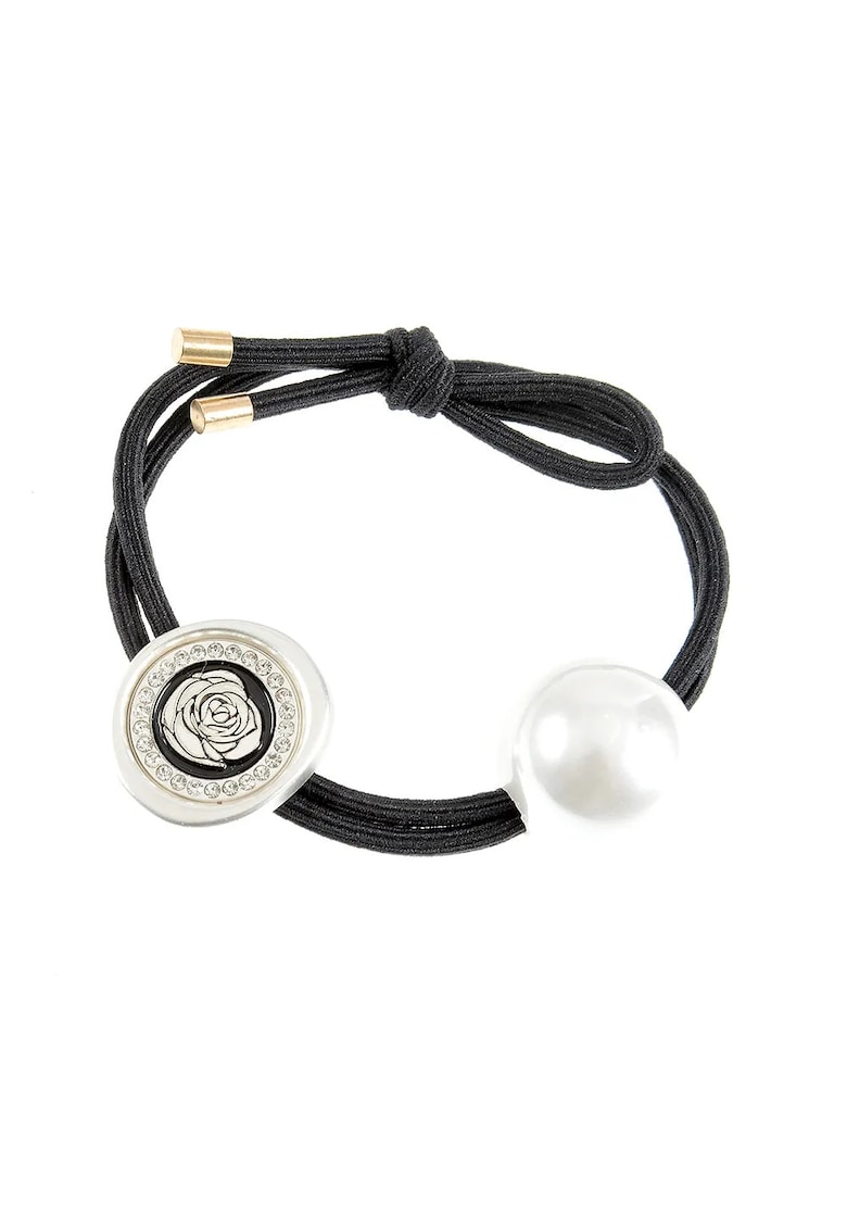 Elastic de par negru cu perla si accesoriu metalic