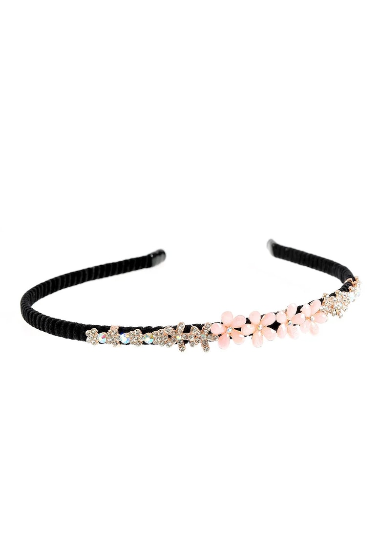 Bentita neagra cu flori roz si albe