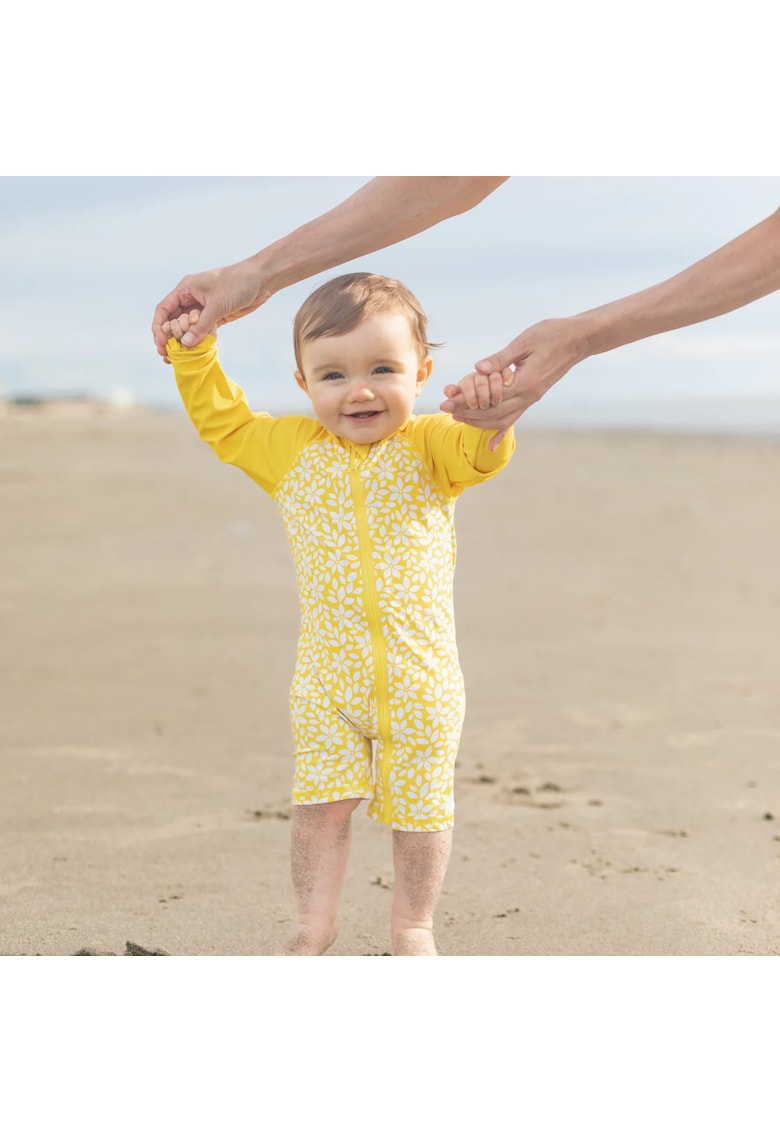 Costum de baie cu protectie solara UPF 50+ -  - Swimster Bloom - Galben cu floricele - pentru fetite sau baietei