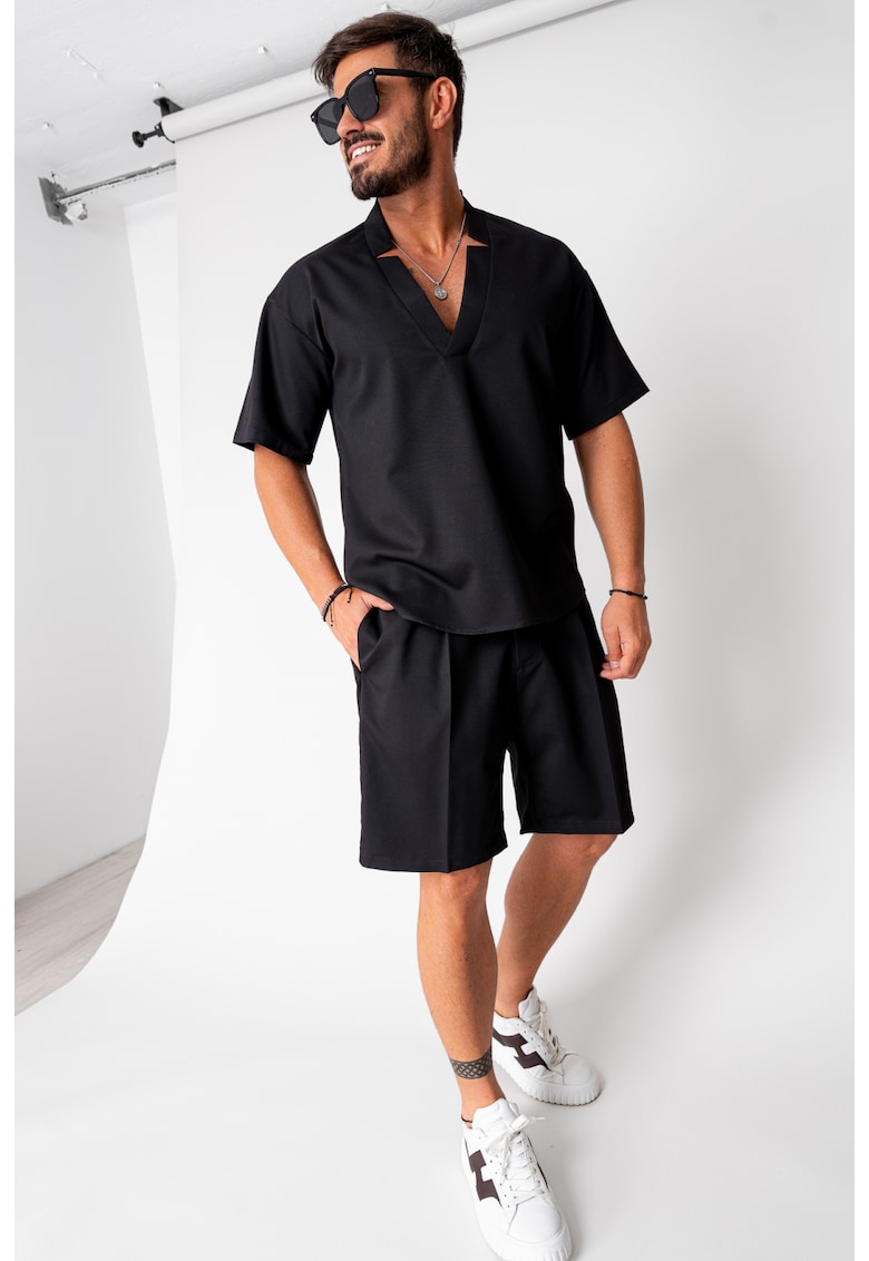 Set Como bluza V-cut si pantaloni scurti Black 16735 - Negru