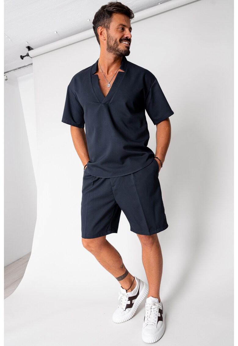 Set Como bluza V-cut si pantaloni scurti Navy 16745 - Bleumarin