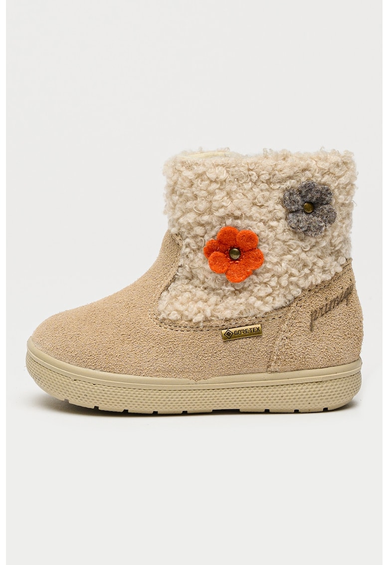 Ghete impermeabile de piele intoarsa Scamosc - Coral/Maro nisip/Alb murdar