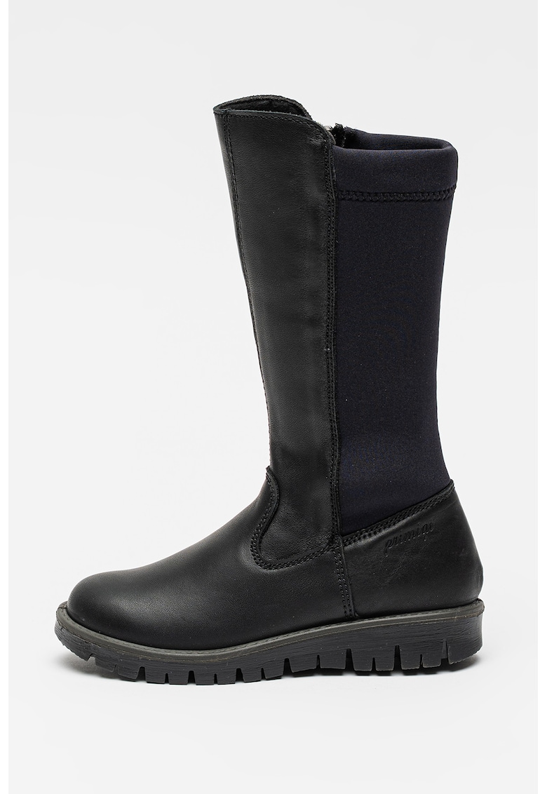 Cizme mid-calf de piele cu garnituri elastice