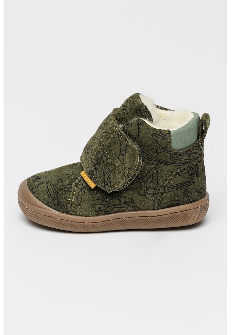 Ghete cu model si velcro - Negru/Kaki inchis