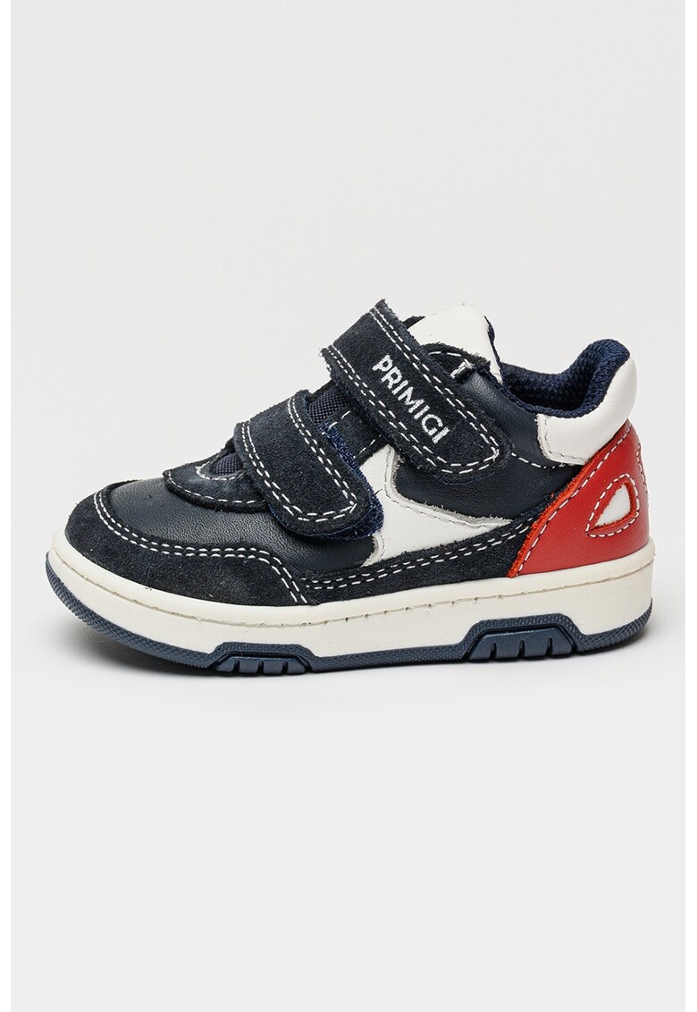 Pantofi sport de piele si piele intoarsa - Rosu vermillion/Bleumarin