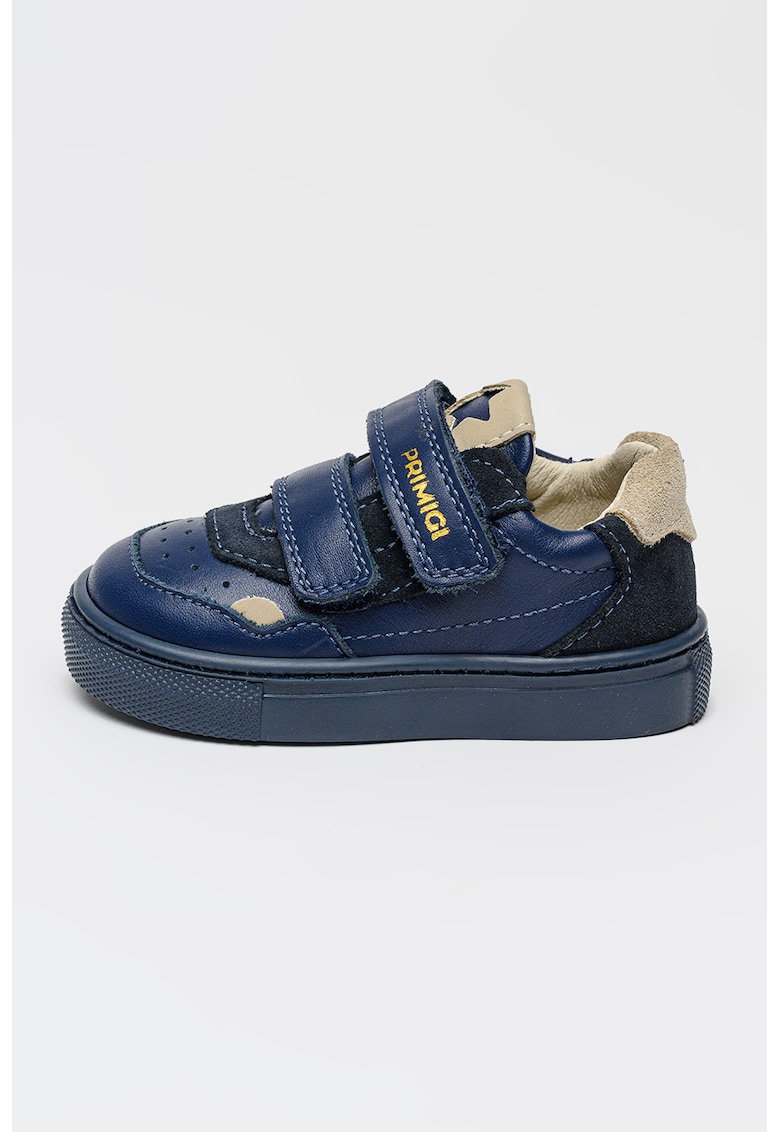 Pantofi sport de piele cu velcro - Grej/Bleumarin