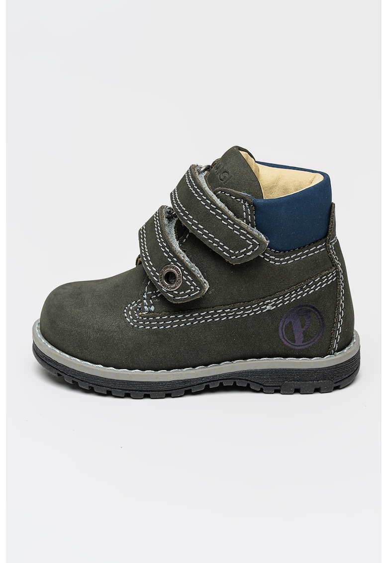 Ghete din piele nabuc cu velcro - Gri antracit