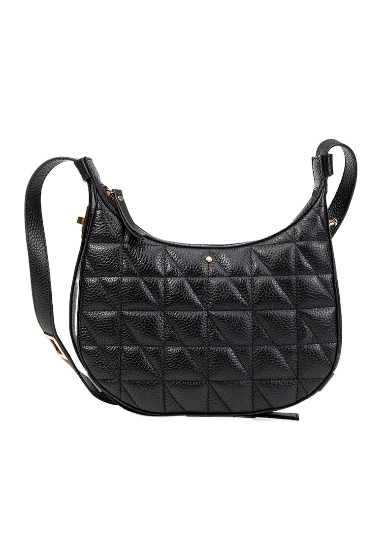 Geanta matlasata de piele cu bareta de umar - Negru