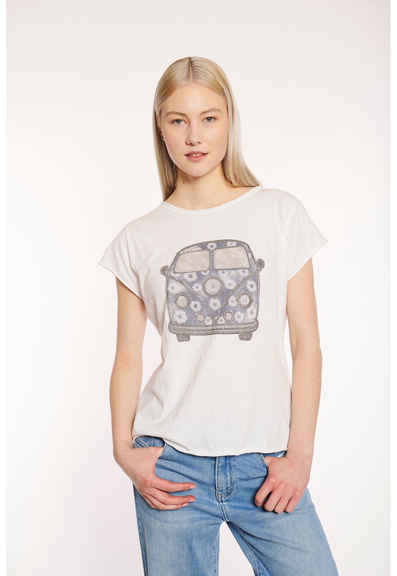 Tricou cu decolteu la baza gatului si aplicatii din strasuri Tricou cu decolteu la baza gatului si aplicatii din strasuri