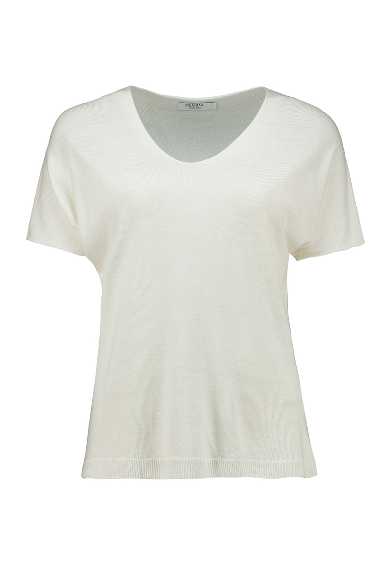 Tricou din amestec de in cu model uni si decolteu in V